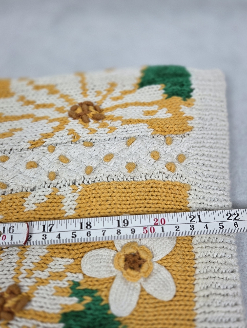 Vintage Hand Knit Floral Cardigan Yellow Daisy Embroidered 3D Cottagecore - Picture 8 of 8
